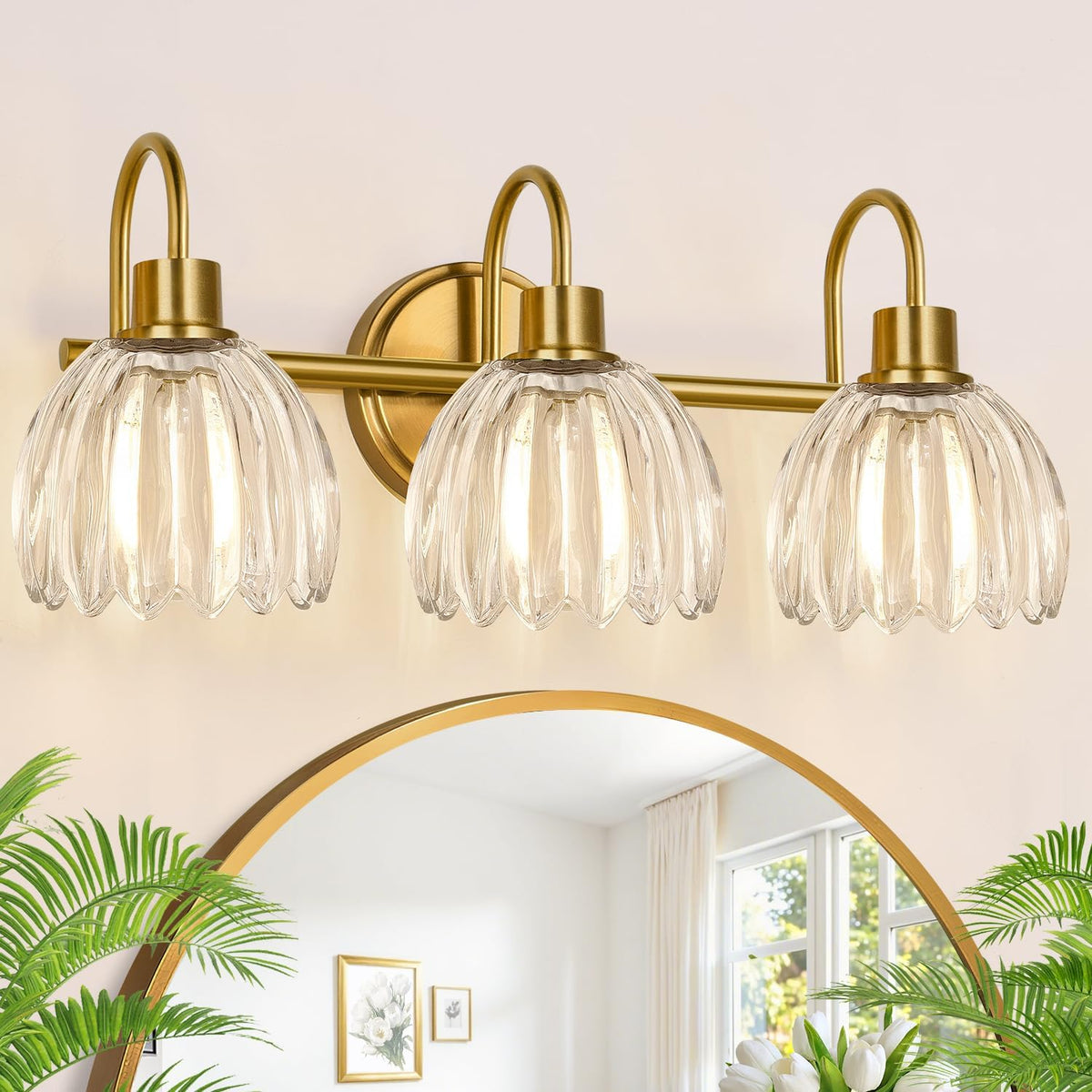 3-Light Bathroom Light Fixtures, 20" Brushed Gold Vanity Lights for Bath...