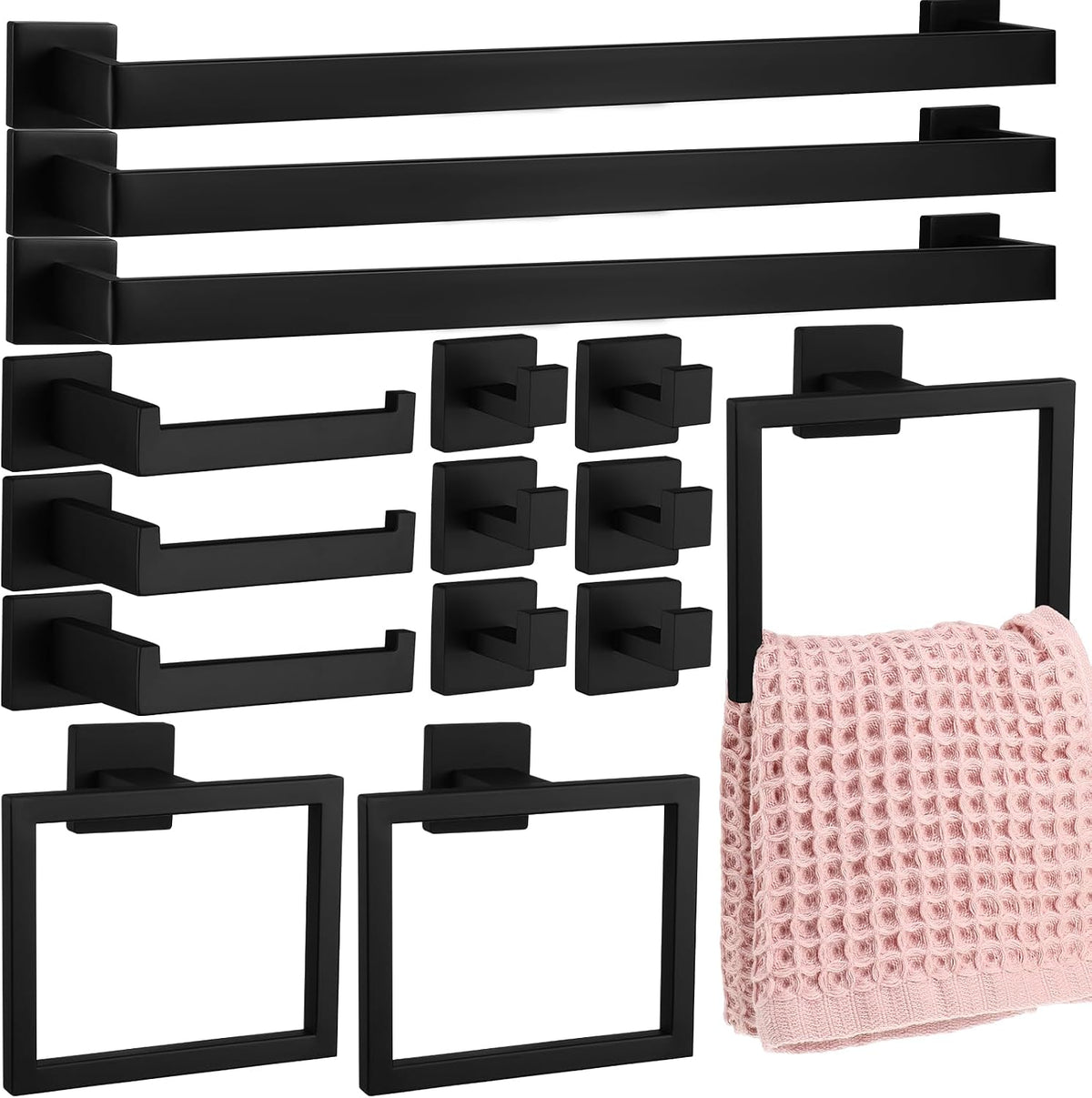 black bathroom hardware accessories bath towel bar set, main product view
