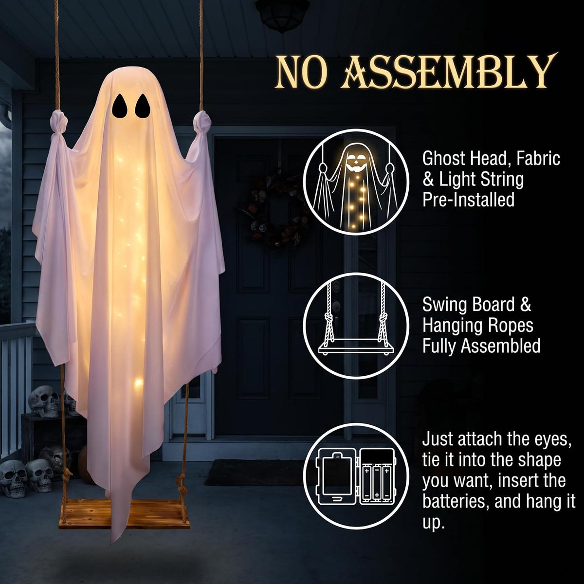 Halloween Decorations Outdoor 5FT Pre-Assembled Hanging Swing Ghost
