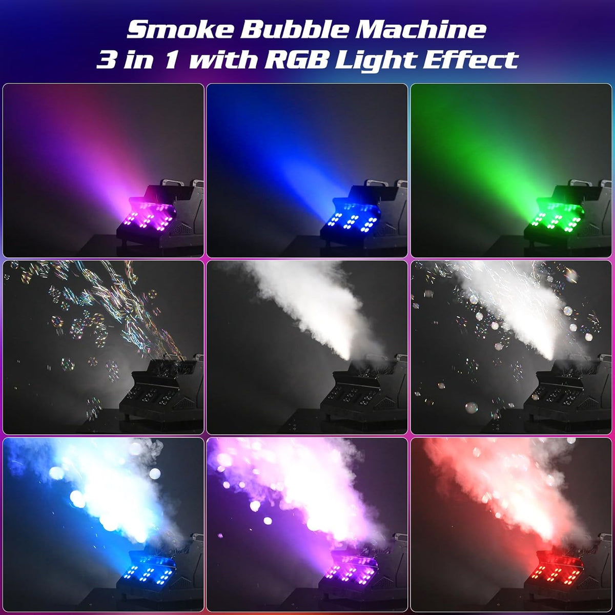 2000W Fog Machine, 3 in 1 Fog Bubble Machine with 2 Bubble Fans, 18 RGB LED L...