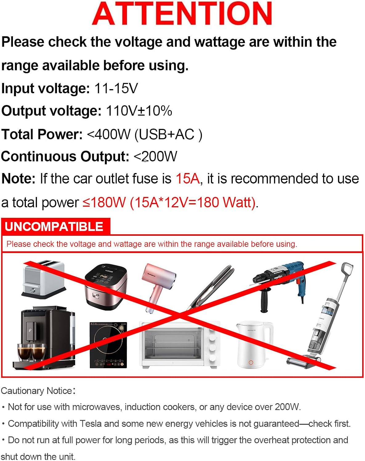 400W Car Power Inverter 12V to 110V AC๏ฝ24W+65W USB C, Laptop Charger
