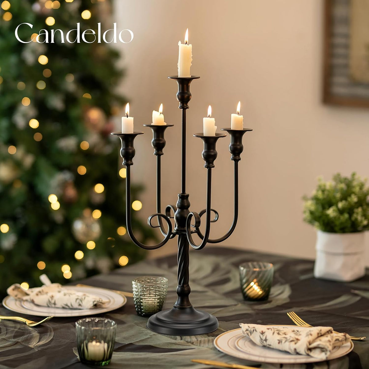 Candeldo 20 Inches Black Candelabra Halloween Decorations Set of 2