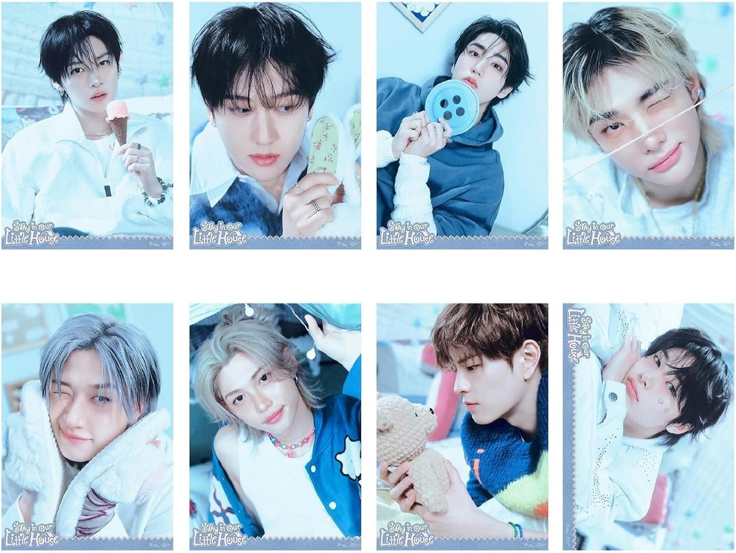 MeiYiYou 8PCS Stray-k Posters,2025-2026 Stray-k Album Poster Wall Painting Photos Art for Birthday Party Decoration(Bule)