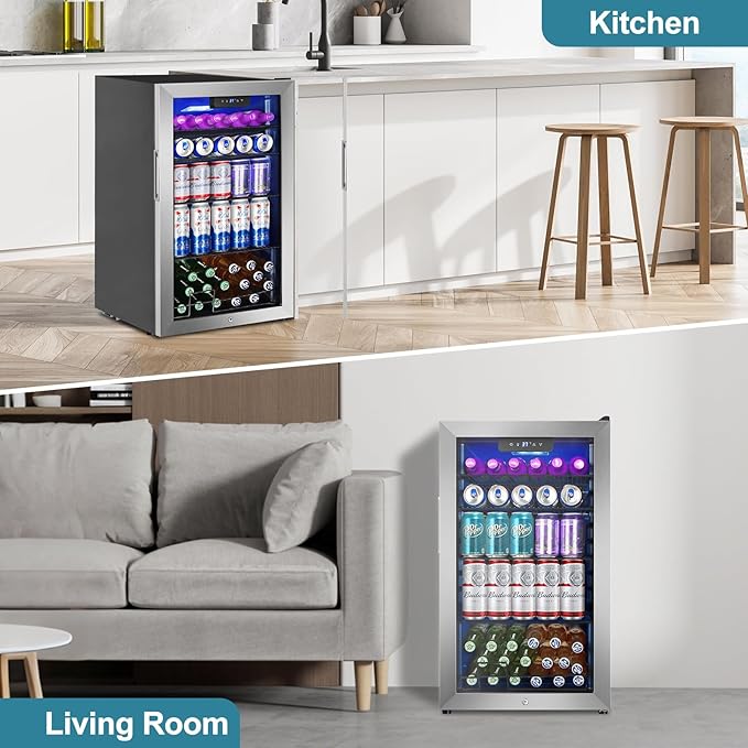 Beverage Refrigerator Cooler, 128 Cans Mini Fridge Glass Door - Image 9
