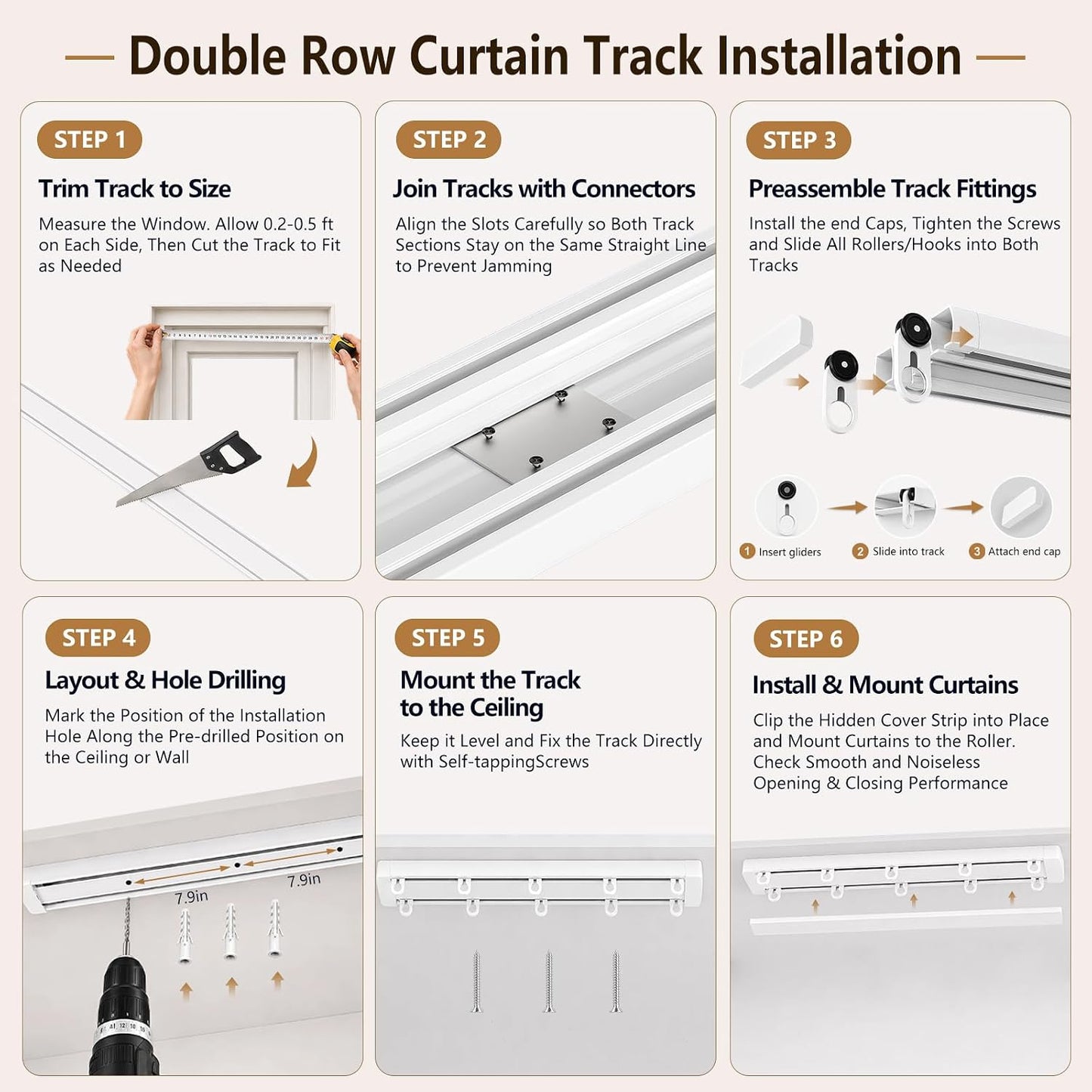 Double Curtain Track Ceiling Mount - Heavy Duty Curtain Track Rail System | Hidden Sliding Design, Easy to Install and Clean for Hotel, Hospital, Bedroom & Living Room, White, 9FT - 12FT