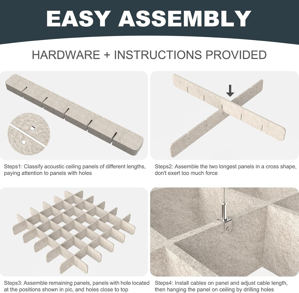Acoustic Ceiling Panels Sound Absorbing Panels, Square Light Beige