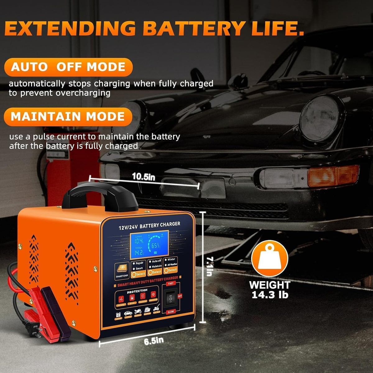 SolaMr 12V 24V Heavy Duty Car Battery Charger, 0-20A Automatic Trickle Charge...