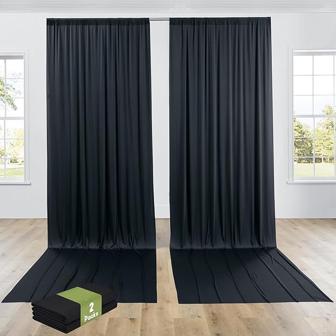PartyVillage 10ftร15ft Black Backdrop Curtain for Halloween Parties, 2 Panels...