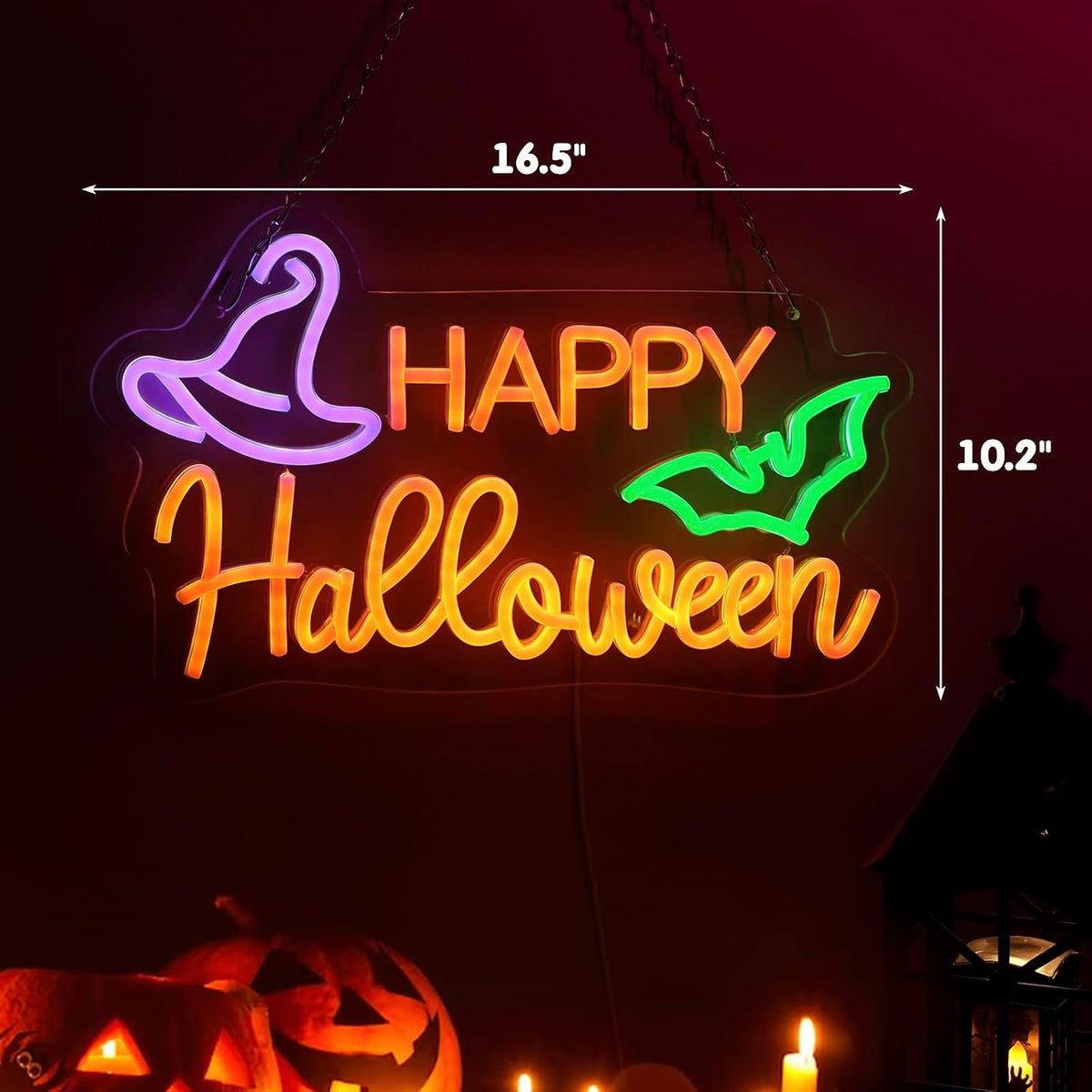 Qmetalart Happy Halloween Neon Sign, USB Powered LED Wall Decor