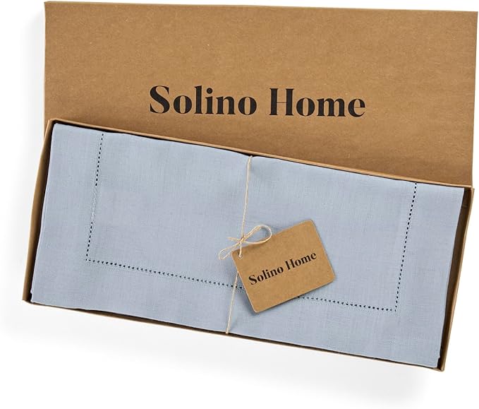 Solino Home Linen Dusty Blue Table Runner 36 Inches - Classic Hemstitch, 100%...