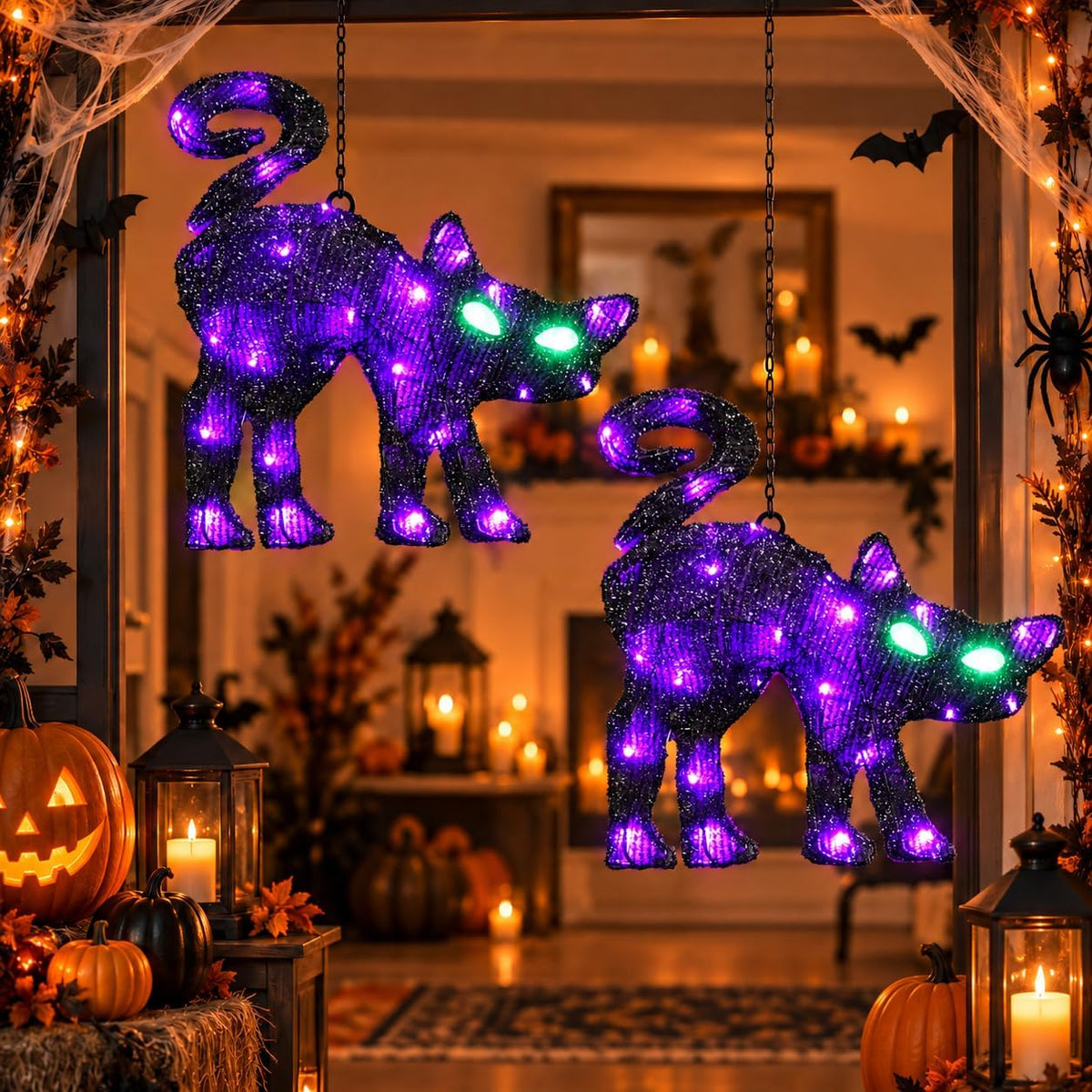 Lighted Hanging Black Cat Halloween Decorations Outdoor Indoor, Large Spooky ...