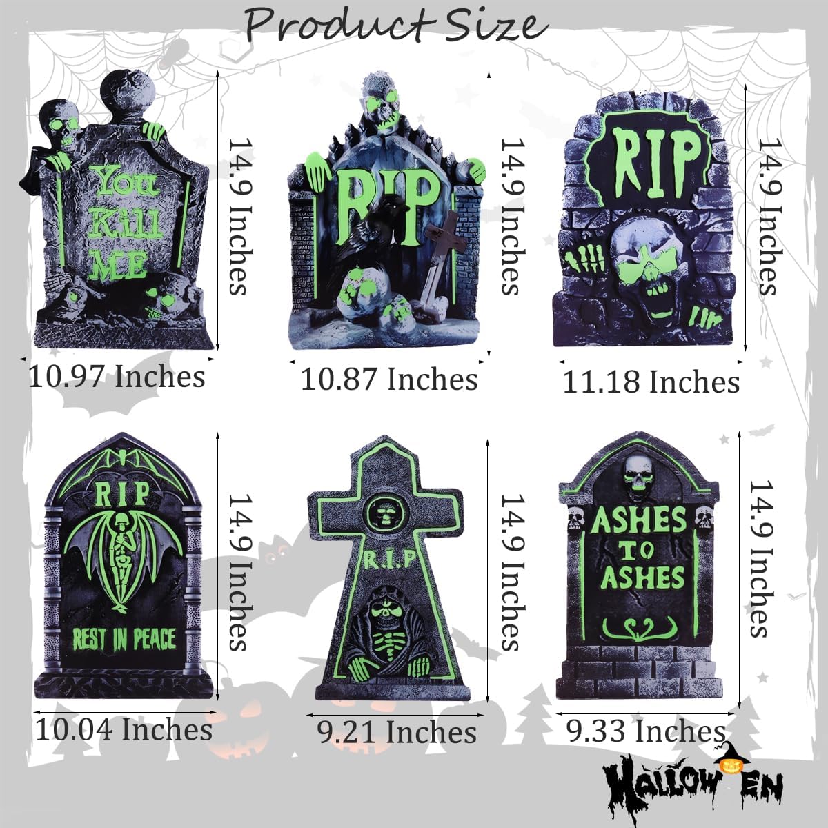 Halloween Decorations Outdoor Tombstone Yard Sign with Stakes 6PCS Glow in th...