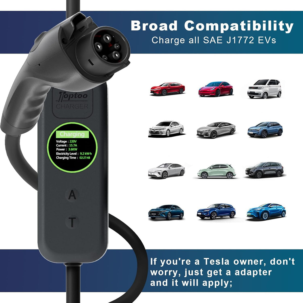 1+2 EV Charger Level Portable Electric Car Charger 6-20P 16A Power Plug 3.5KW...