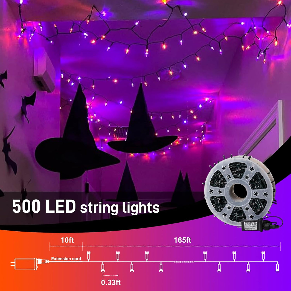 Halloween String Lights Orange and Purple 165ft 500 LED