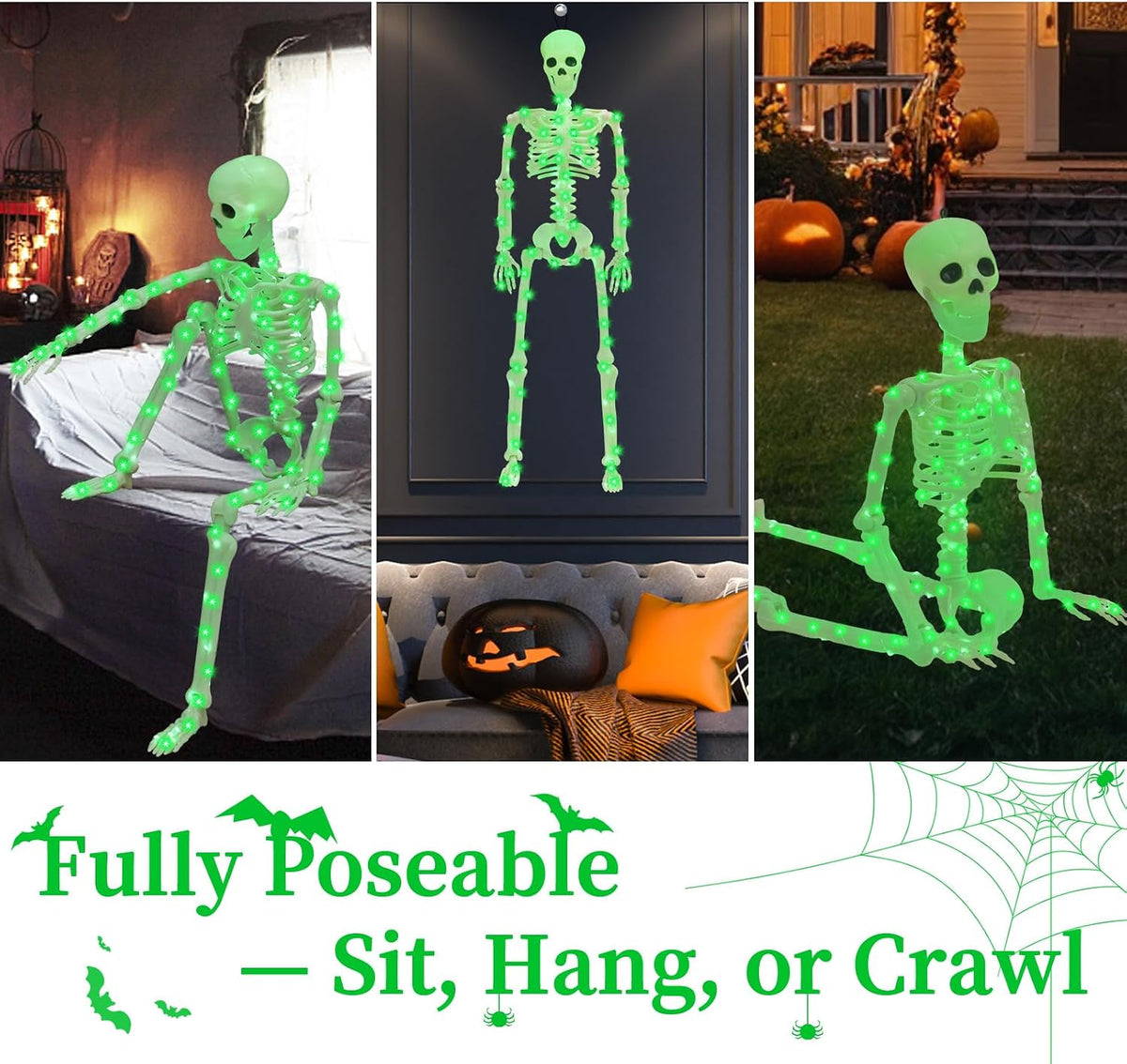 2Pack36 Halloween Light up Skeleton Deco(350 Green Lights,6H autoโOff)