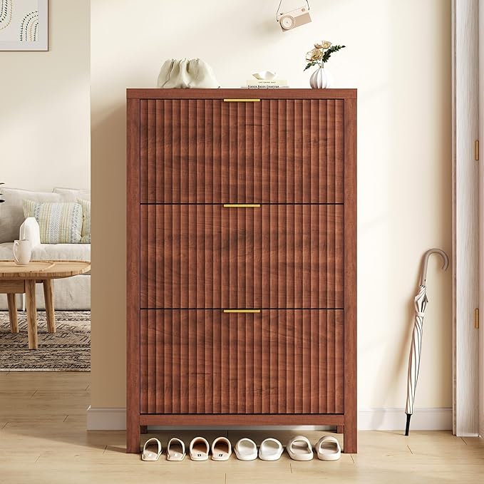 Shoe Cabinet Storage for Entryway, Fluted Shoe Cabinet - Image 9