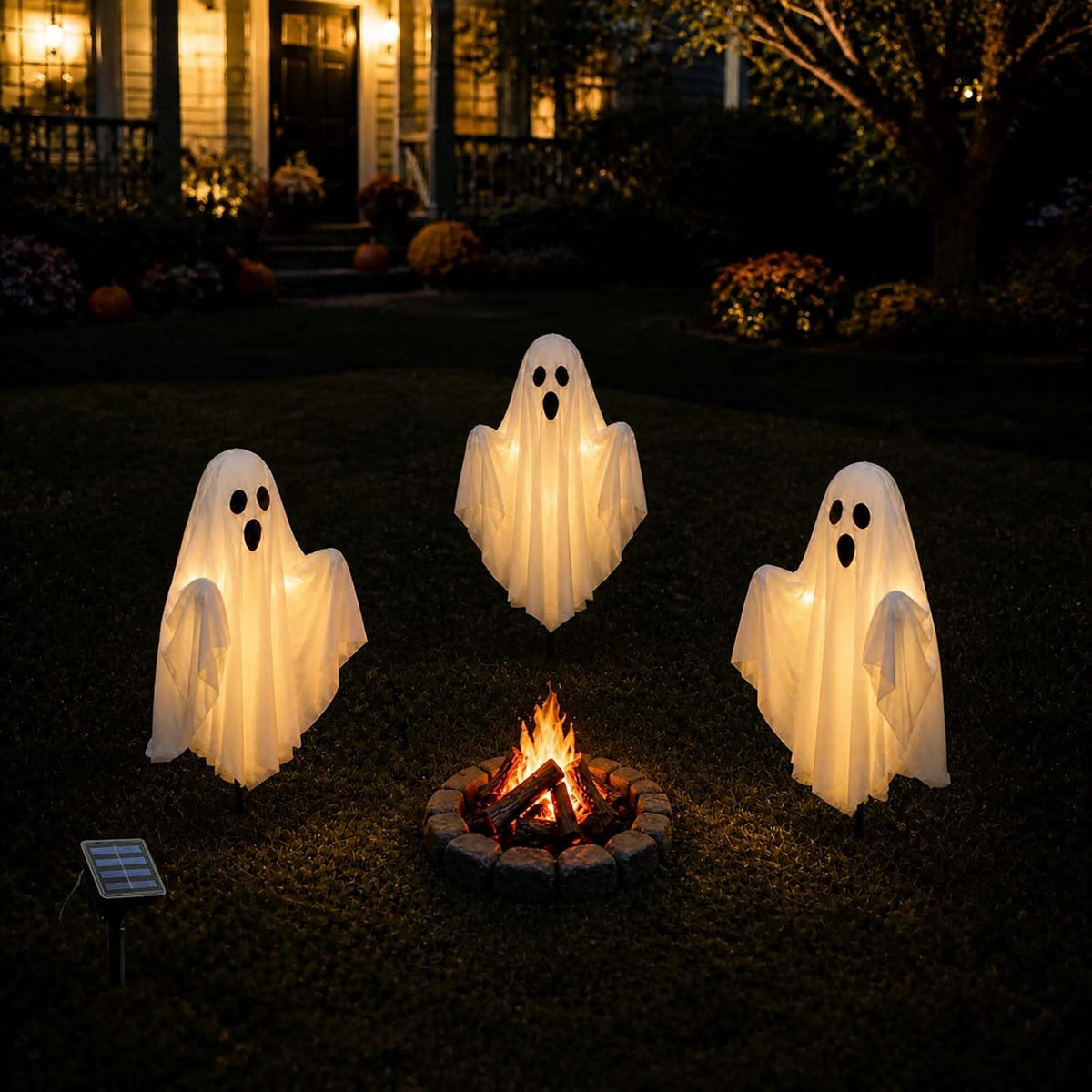 3 Pcs Halloween Ghost Decorations Outdoor Solar Powered Yard Pathway Lights