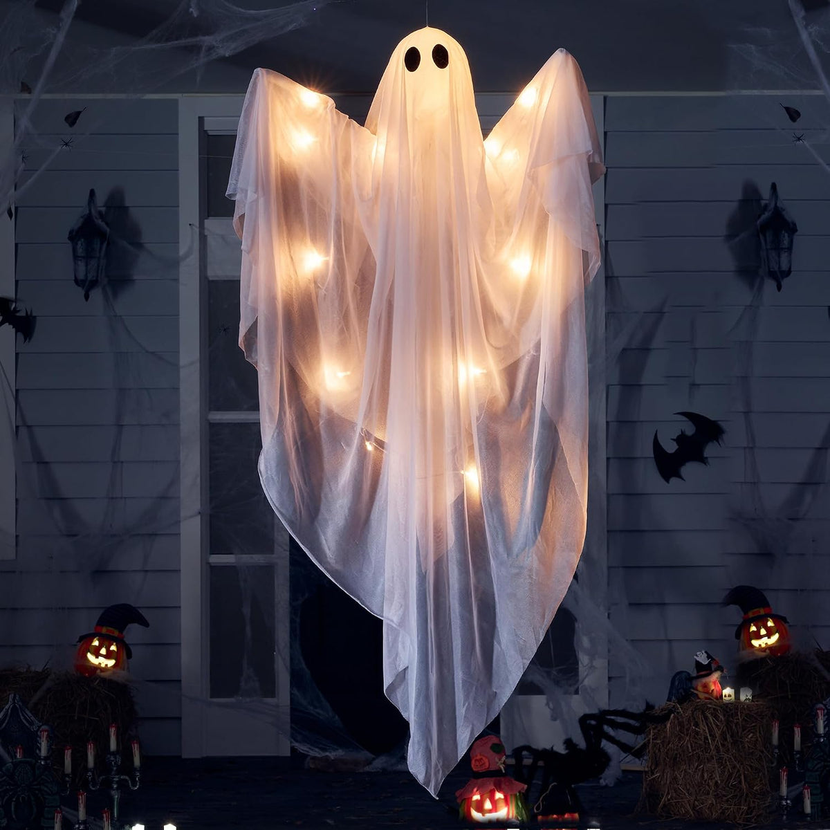 JOYIN Halloween Hanging Light up Ghost, 47โ White Ghosts with Warm White LED ...