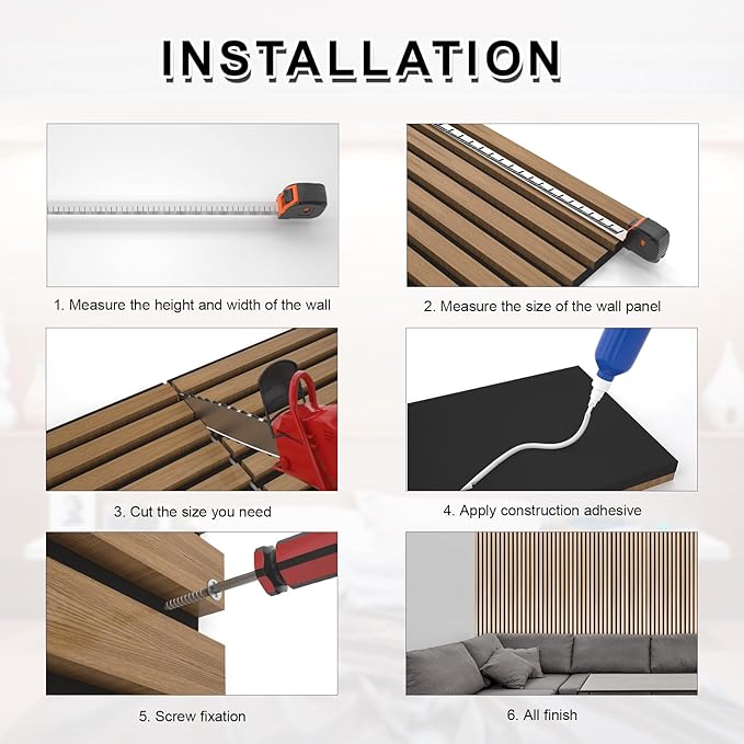 NeatiEase Wood Slat Wall Panels, 4-Piece 96" x 12.6", Soundproof Acoustic Wall - Image 6