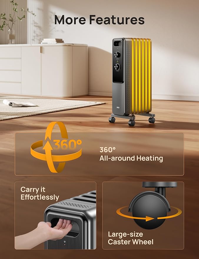 DREO Radiator Heater, Dual Knobs, 8 Safety Protection, 1500W Electric Space - Image 8