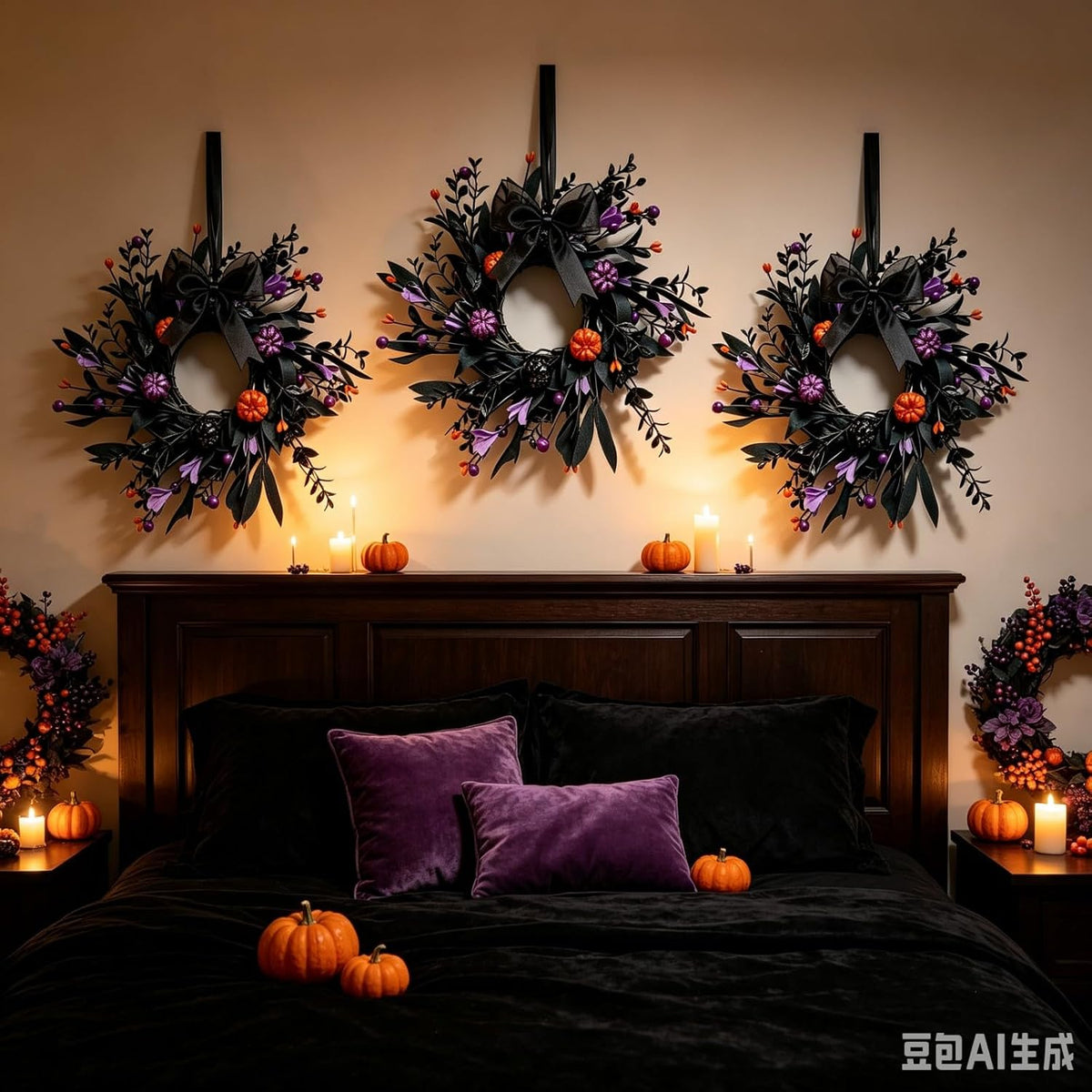 6 Pcs Halloween Mini Candle Ring Wreaths for Cabinets Small Pillar Candle Hol...
