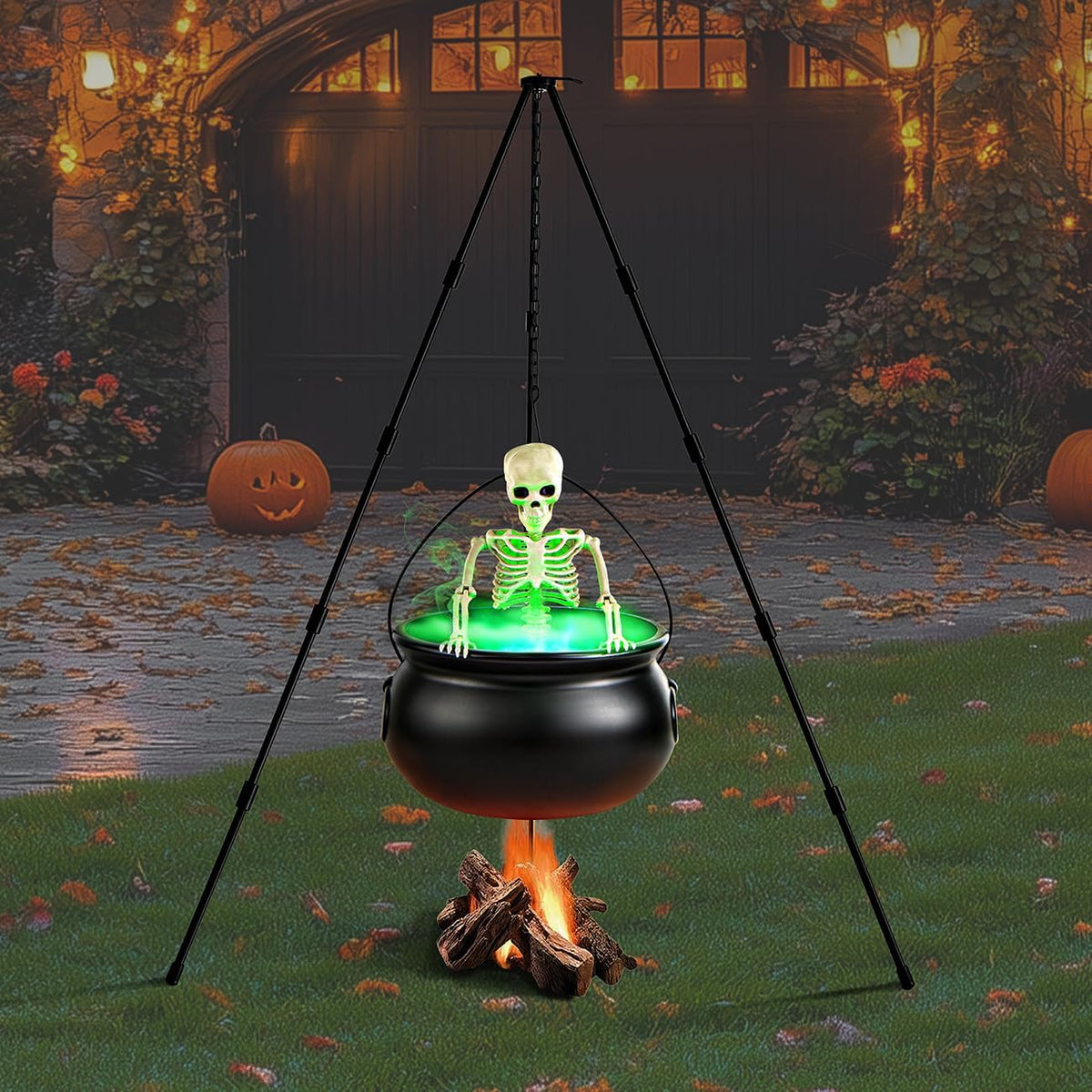 Halloween Decorations Outdoor Witch Cauldron Tripod with Fog Maker & Skull