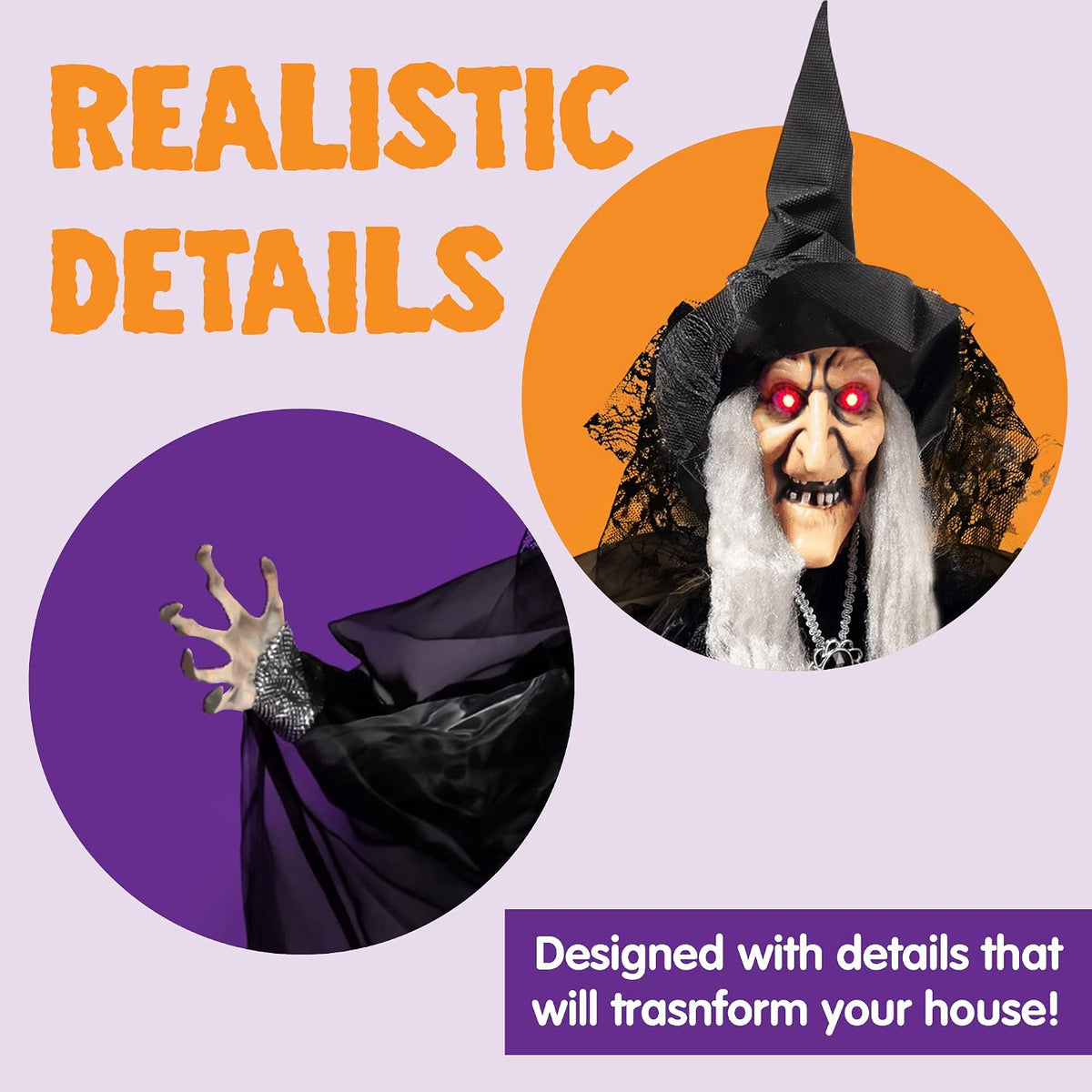 JOYIN 47โ Animated Witch Halloween Decorations Outdoor Indoor, Scary Hallowee...