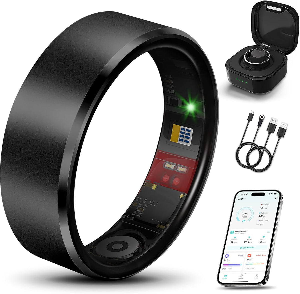 Smart Health Ring Fitness Tracker for Men Women, New Black 7