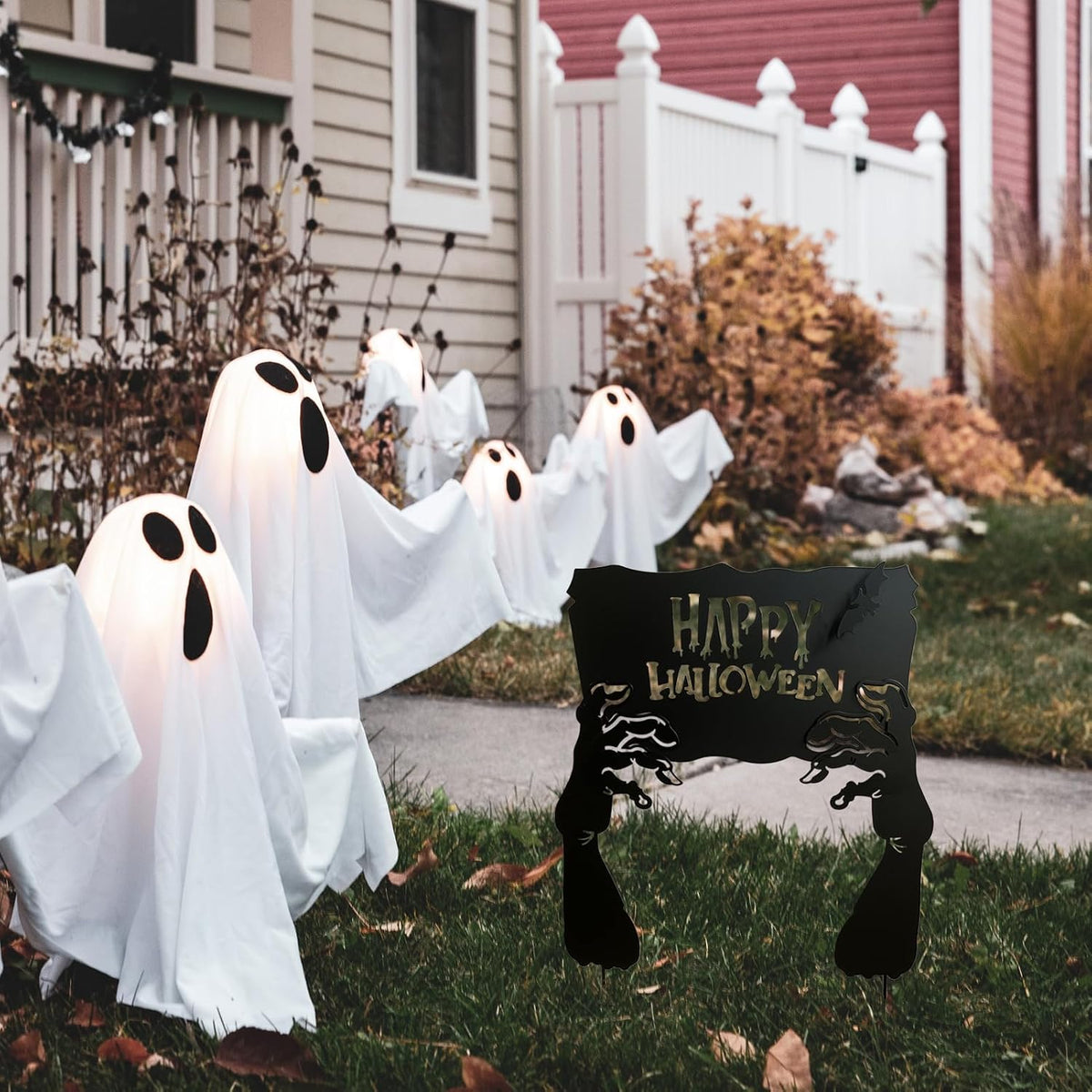 Metal Hand Happy Halloween Garden Stakes๏ผDecorative Scary Yard Stakes