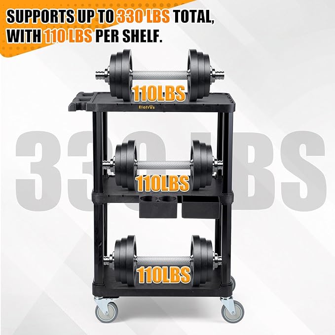 ELAFROS Heavy Duty Utility Cart, 27.5 x 18.25 Inch, 3-Tier Rolling Cart - Image 6