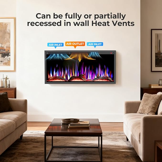 R.W.FLAME 36" Recessed and Wall Mounted Smart Electric Fireplace, Alexa/WiFi - Image 8