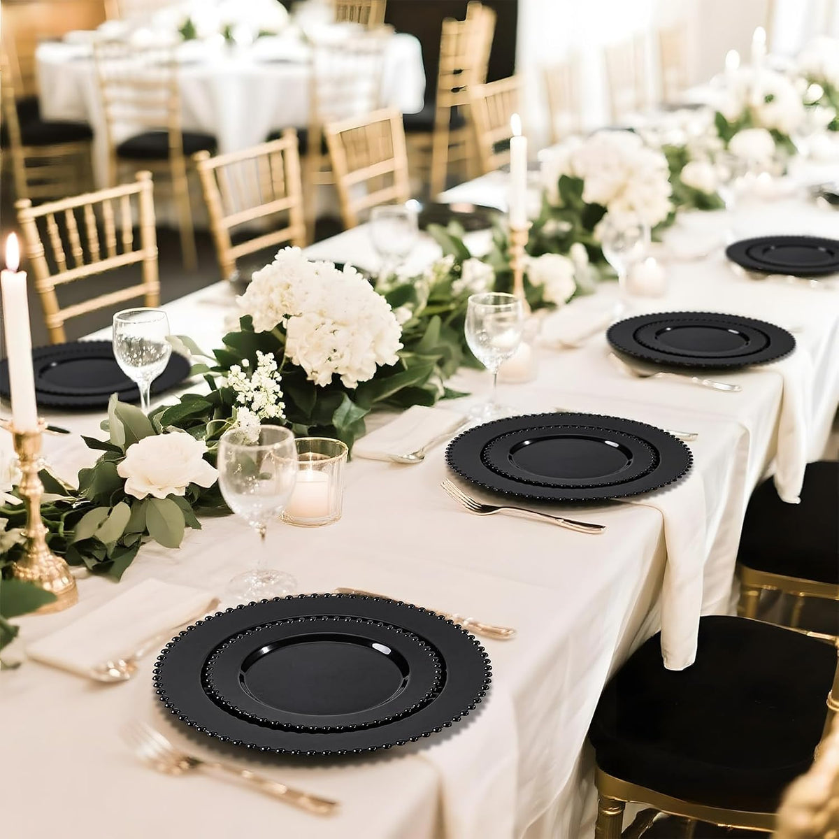 U-QE 60PCS Black Plastic Plates - Halloween Black Disposable Plates