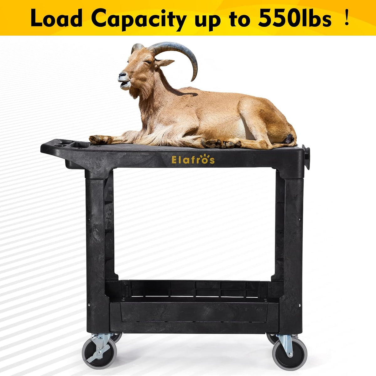 ELAFROS Heavy Duty Plastic Utility Cart, 37 x 18.8 in, Flat Top, Swivel Wheel...