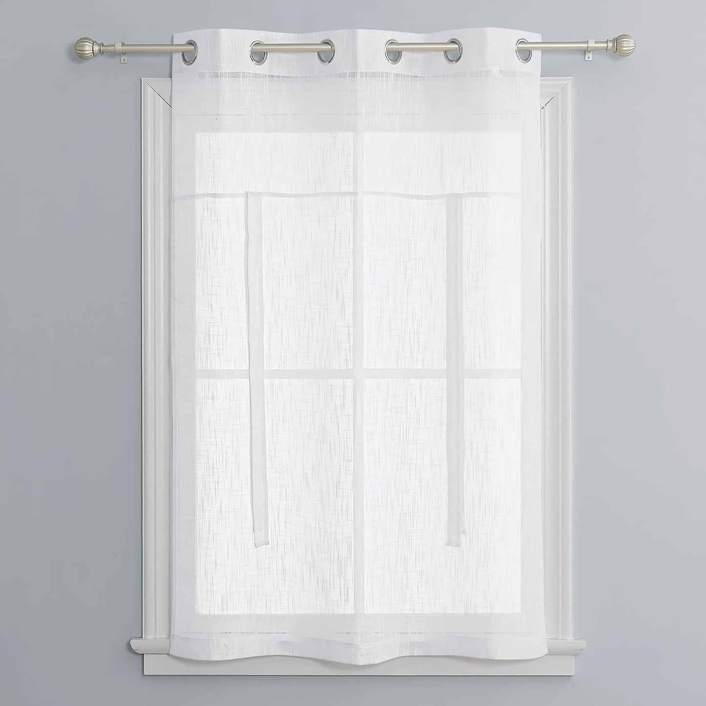 Pony Dance Tie Up Curtains - Bathroom Window Curtain Small Ballon Shade Valances for Kitchen Linen Look Semi-Sheer Decorative, 42 inches x 45 inches, White, 1 Piece