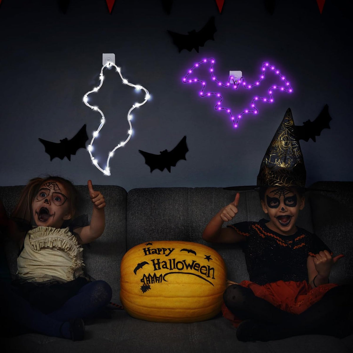 Halloween Window Lights, 2 Pack LED Waterproof Timer Indoor Decor
