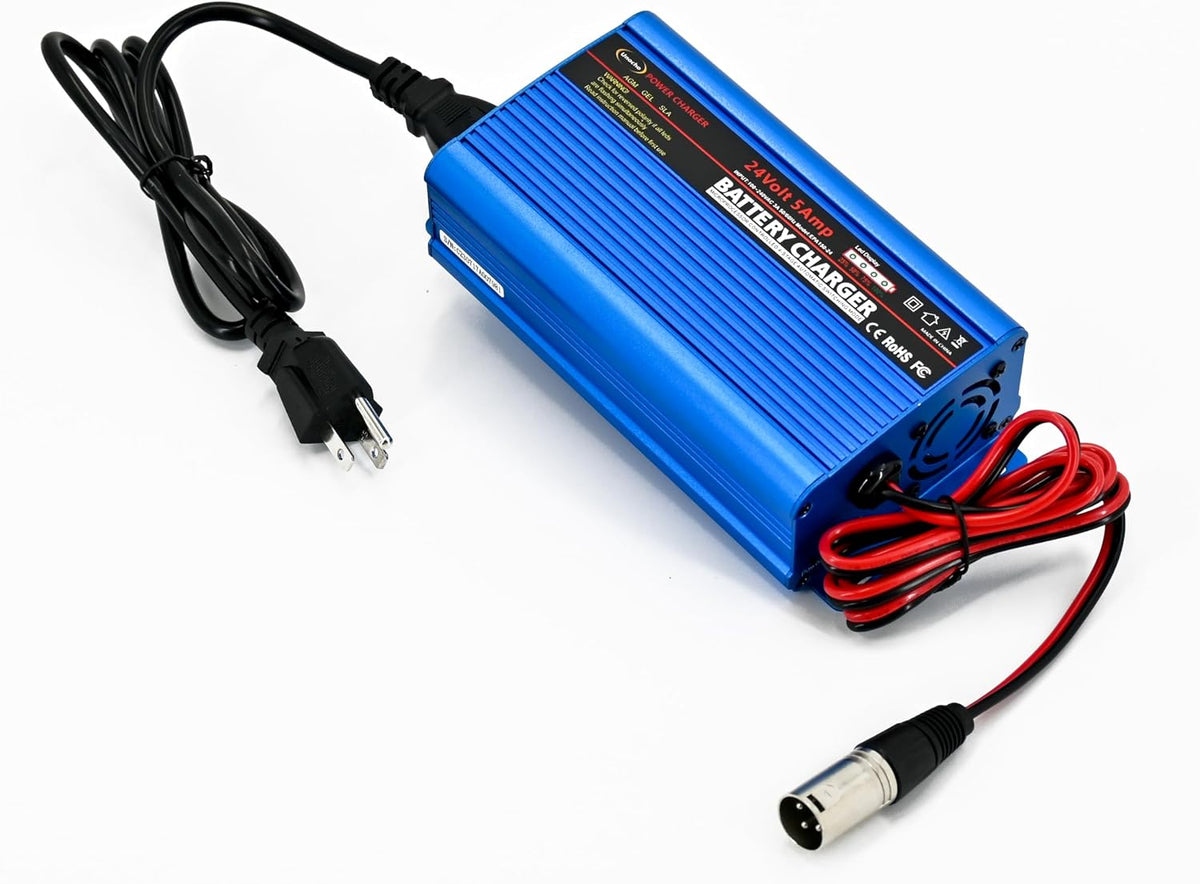 Unocho 24V 5A Battery Charger 4-Stage Smart Lead-Acid Charger with 3-Pin XLR ...
