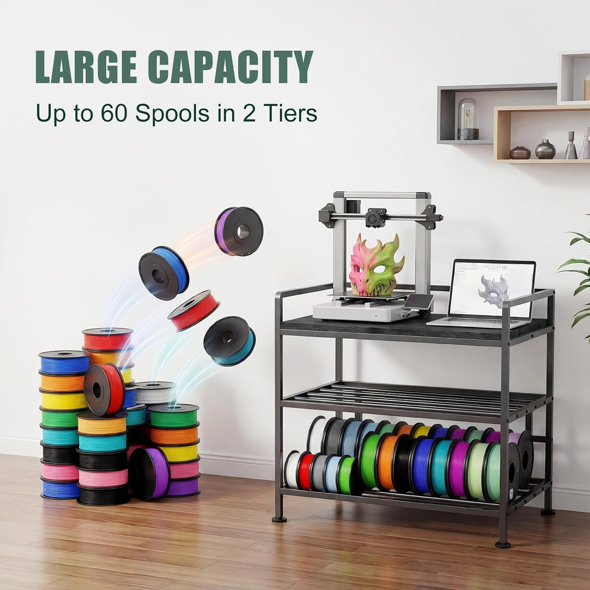 3D Printer Stand with Filament Storage Vibration Elimination Black