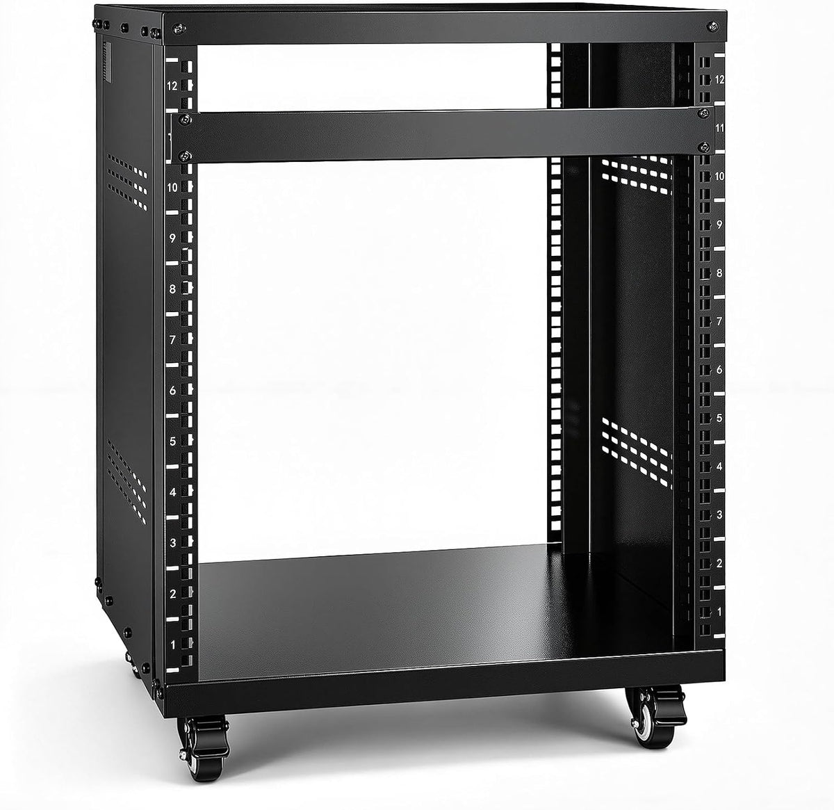 VEVOR 12U AV Rack Stand with Caster Wheels, Component Rack Cabinet Recording ...