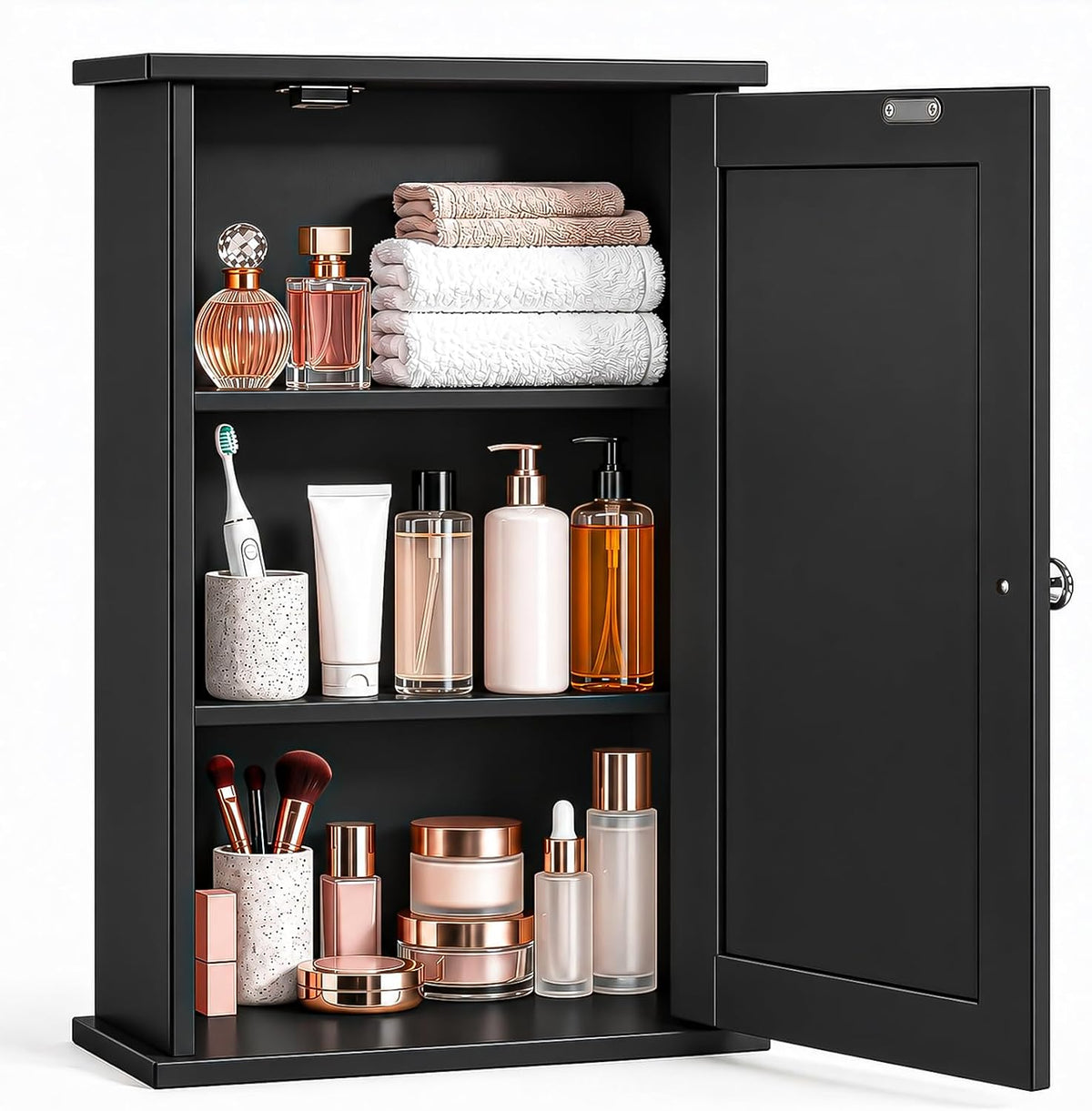 Karl home Black Wall Mounted Medicine Cabinet, Single Mirror Bath Storage