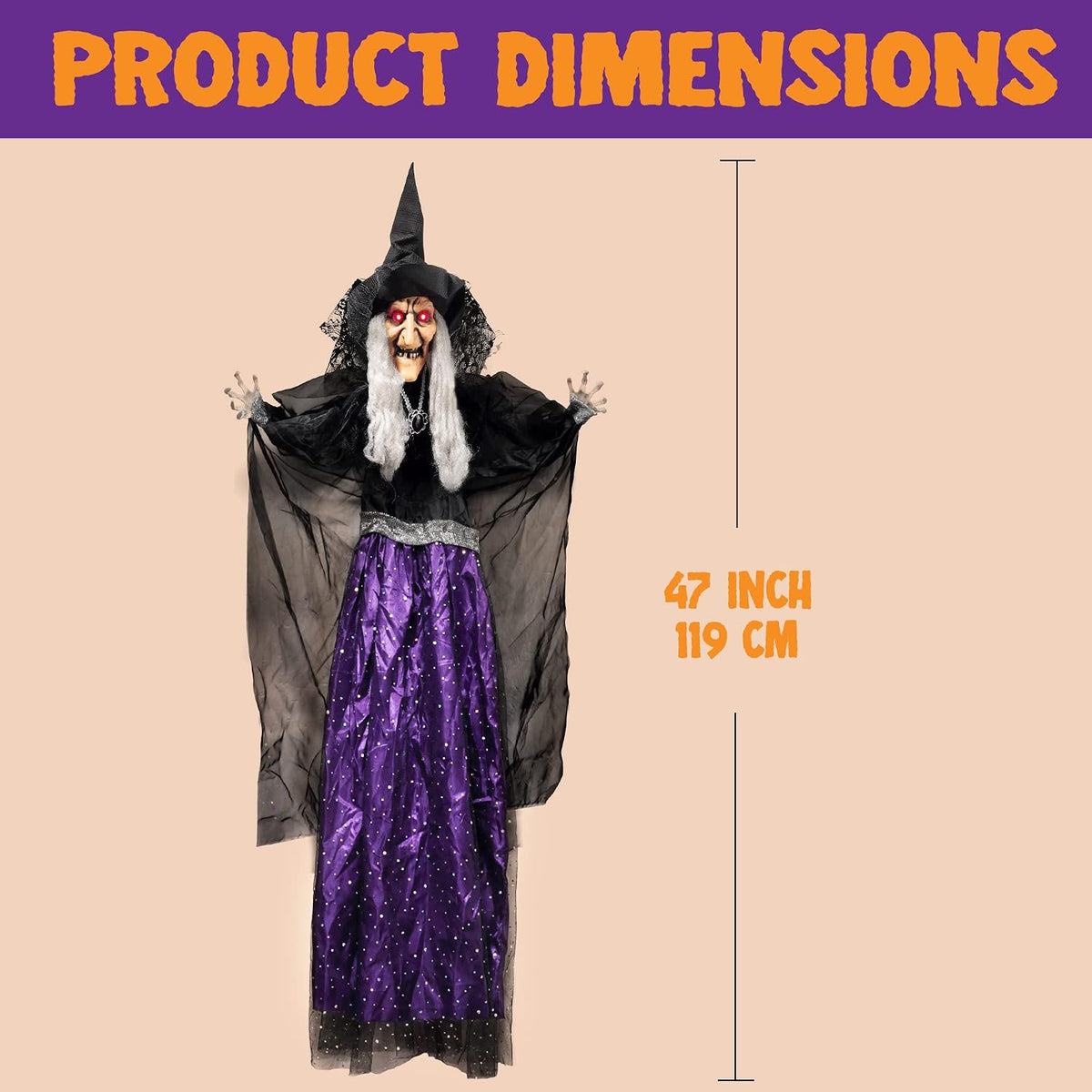 JOYIN 47โ Animated Witch Halloween Decorations Outdoor Indoor, Scary Hallowee...