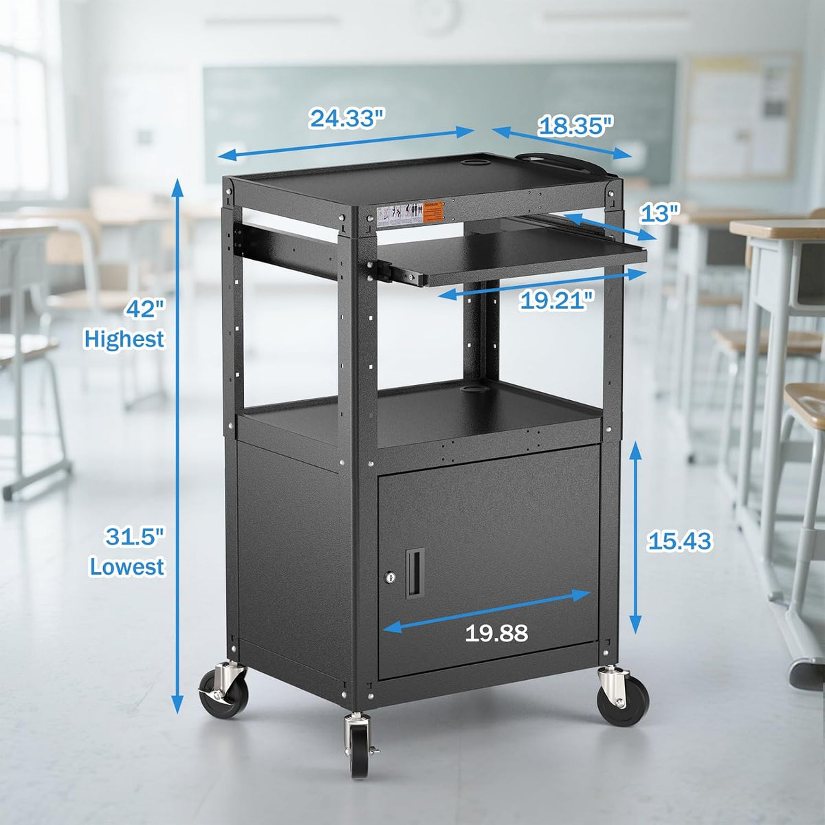 POCHAR Steel Large AV Cart with Locking Cabinet - Adjustable Height Media Car...