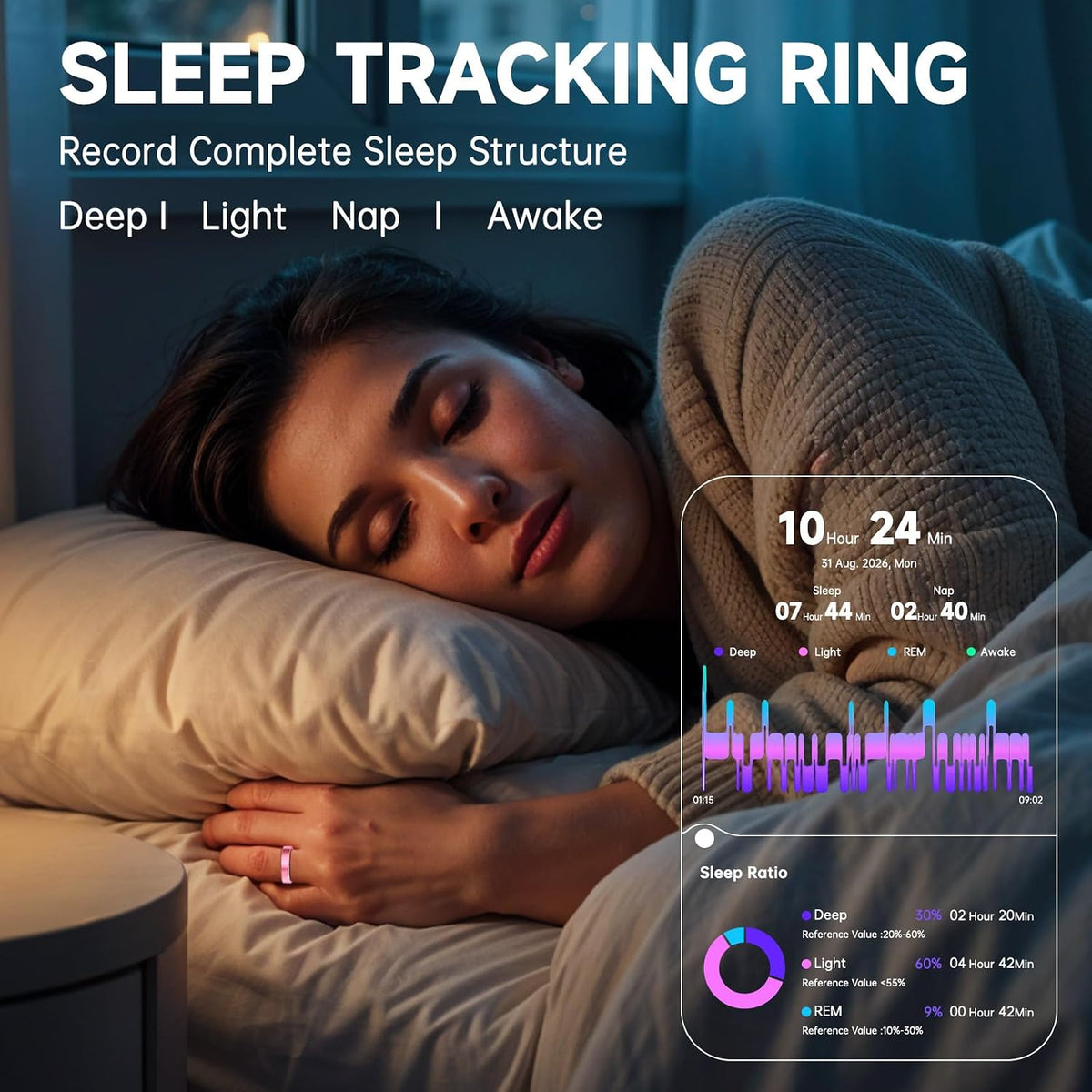 Smart Ring for Women & Men, AI Health Analysis, Thin Fitness Tracker Ring...