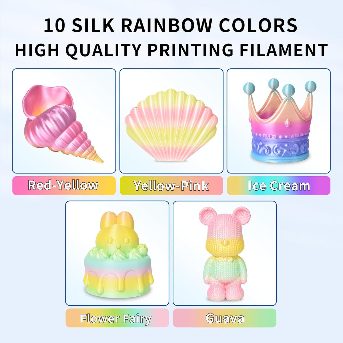 RAMBERY Silk Rainbow PLA 3D Printer Filament Bundle, 10 Colors Total 10kg, 1....