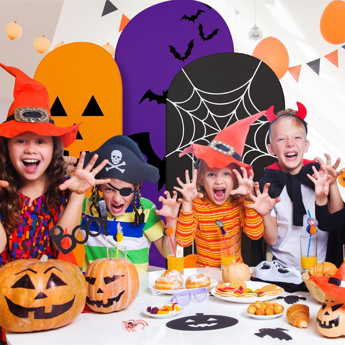 3 Pcs Halloween Arch Backdrop Cover Pumpkin 4ft 5ft 6ft