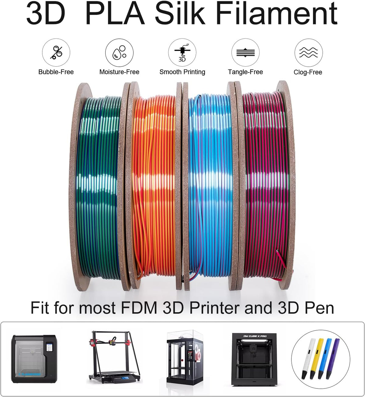 Kretrum Silk Dual Color 3D Printer Filament Bundle, 1.75 mm Color Changing PL...