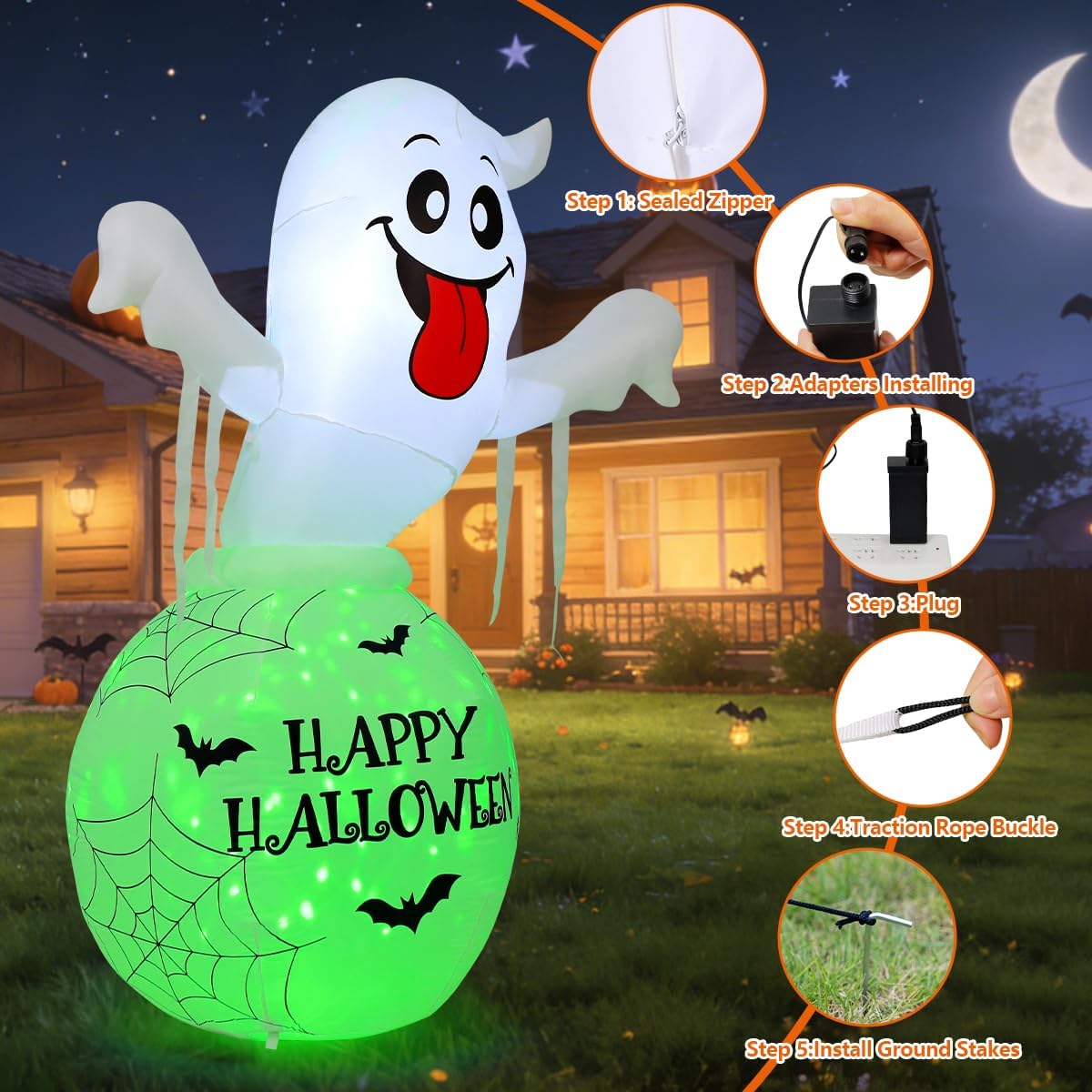 COMIN 6FT Halloween Inflatables Decorations Ghost in Bottle Yard LEDs Decor