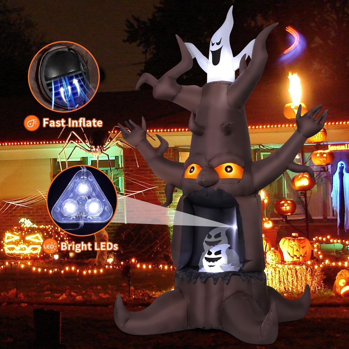 GOOSH 9 FT Halloween Inflatable Animated Dead Tree Outdoor Decorations Blow U...