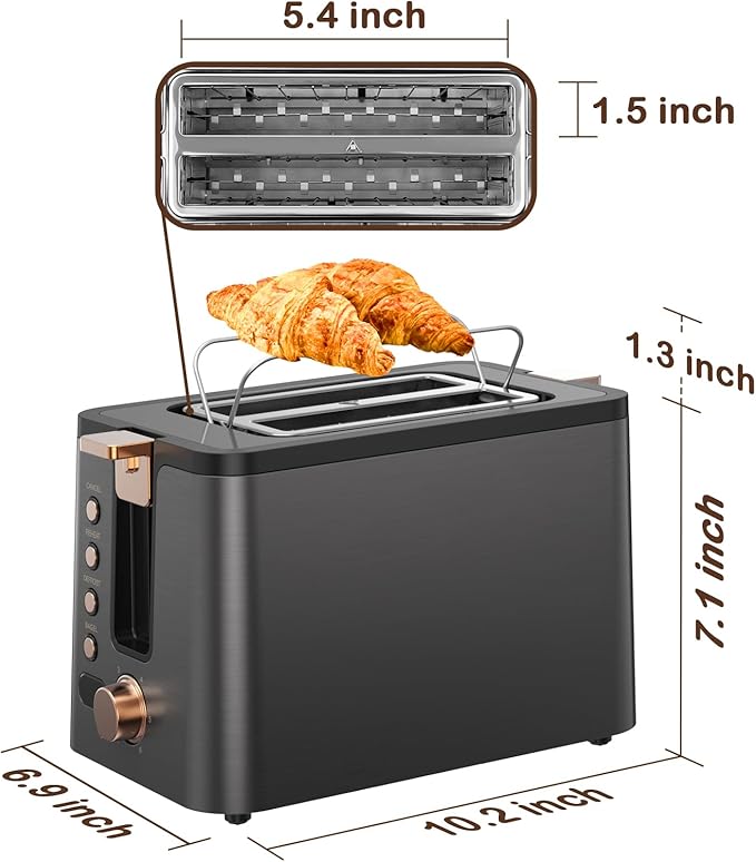 Mecity Toaster 2 Slice Stainless Steel Body Timer, Bagel/Defrost/Reheat/Cancel - Image 8