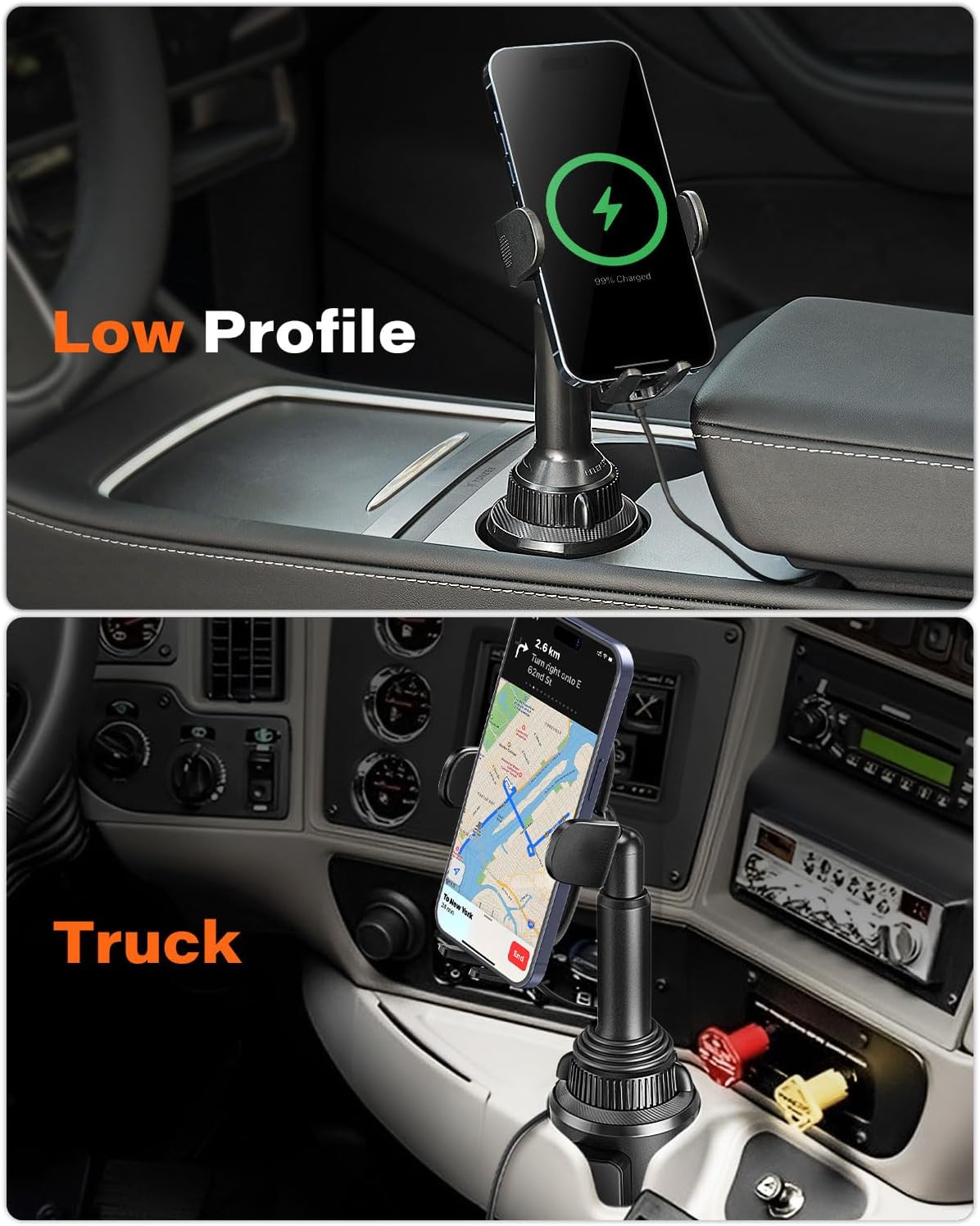 APPS2Car 15W Qi Wireless Car Charger Solid Cup Holder Mount, Adjustable Long ...