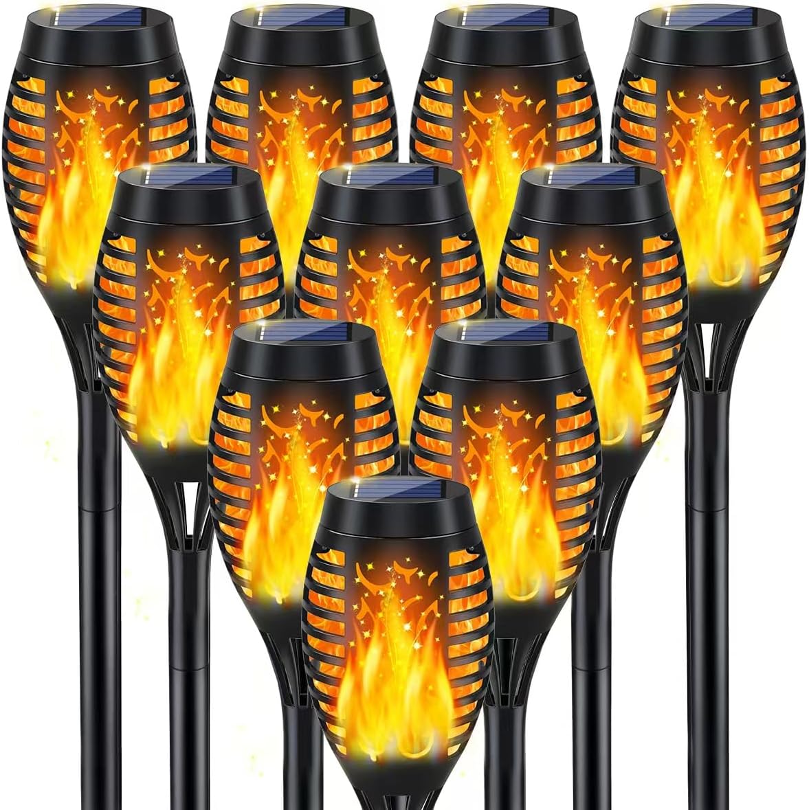 10Pack Flame Torch Solar Halloween Lights Outdoor for Halloween Decorations